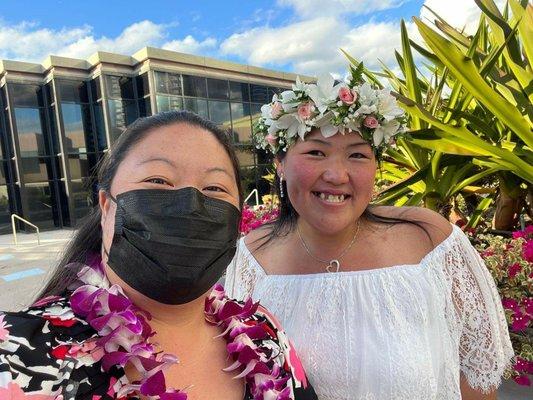 My custom haku lei and the orchid lei that I purchased for my guests