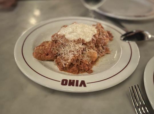 Bolognese with a ribbon pasta. Delicious!