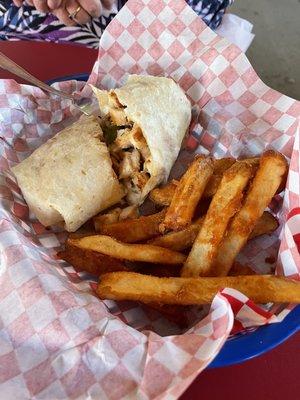 Chicken wrap with great fries!