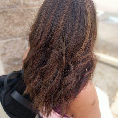 Balayage highlight highlift color on virgin black hair