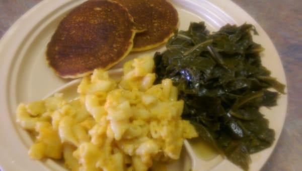 Mac-n-Cheese, Greens, Corn Bread