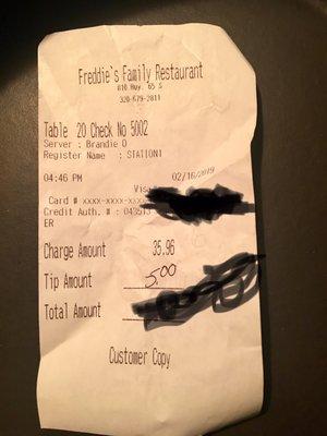 Photo of my receipt.