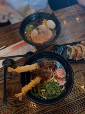 Tonkotsu ramen and Beef and Shrimp Udon