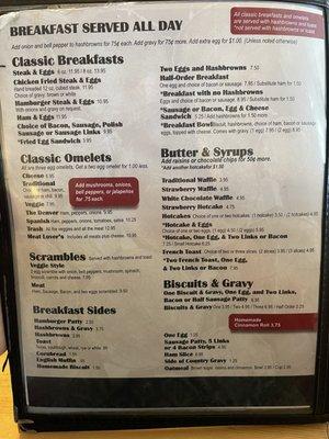 Breakfast menu