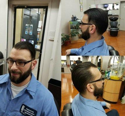 My good friend Steve gets a classy haircut with a beard trim