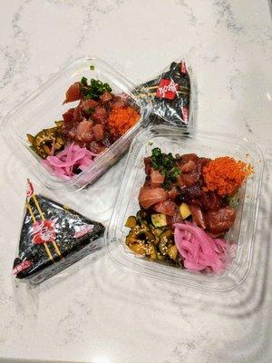 Ahi tuna poke with rice oniguri