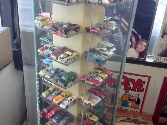 Matchbox cars and trucks.