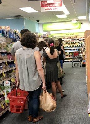 Sunday pharmacy line. Good times. Hope you don't have to quietly ask how often to take your ED pills or anti-diarrhea solution.