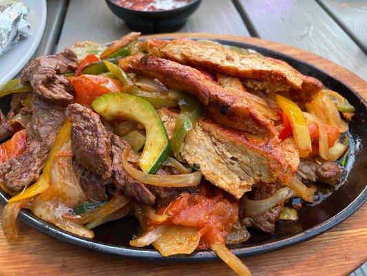 Steak and chicken fajitas