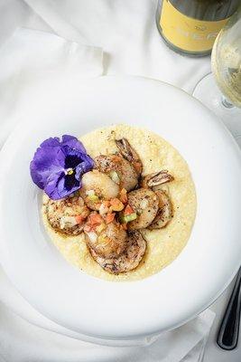 Outdoor restaurant near me. Polenta with Seafood min Cinco Ranch