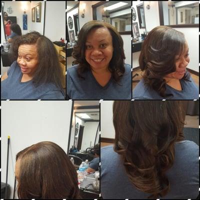 Full Head Weave with hair left out. Before and After. Done by Tanisha.