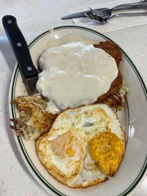 Chicken fried steak and eggs