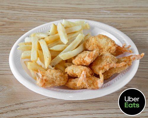 Fried shrimp with fries