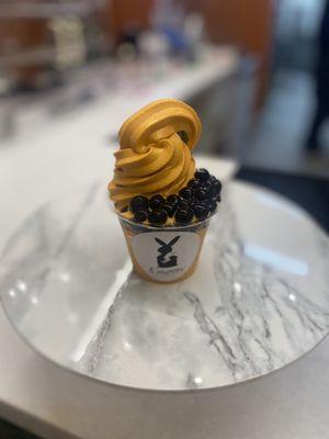 9oz Thai tea soft serve with boba