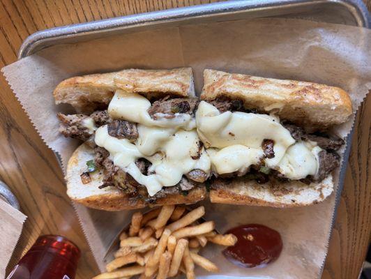 Philly Steak with mushrooms, onions, and peppers.