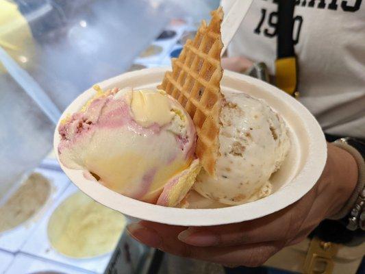 Rainbow Buttermilk Frozen Yogurt and Brambleberry Crisp. Standard - 2 half scoops - $5.25 each.