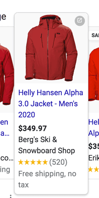 This is Berg's Online Posting of the Helly Hansen jacket I attempted to purchase.