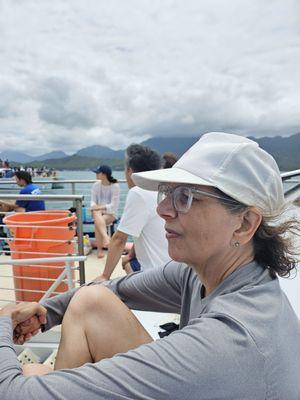 Cathy enjoying the views during our Snorkeling trip.