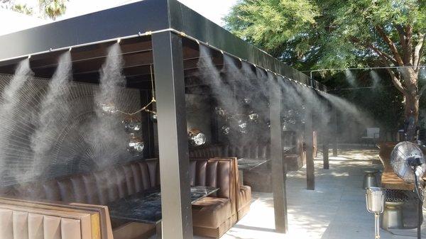 A restaurant misting system in the Palm Springs area is customized for their specific outdoor environment