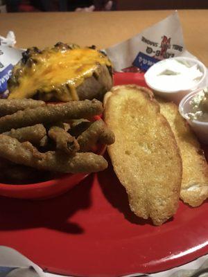 Loaded bbq baker with fried  green beans.