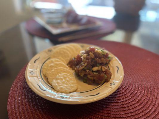 Ahi Poke with rice crackers