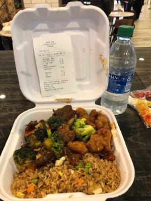 Combo with water and fried rice. $15.95