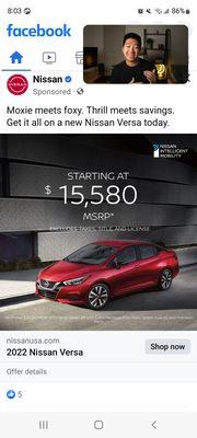 The true price of the car from Nissan USA .com