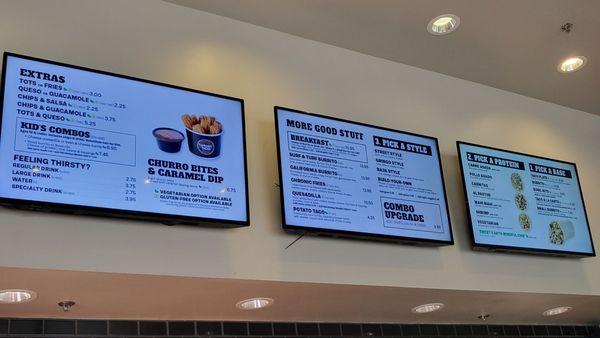 Menu! Very much like Chipoltle with choosing your dish and type of protein to start out with and down through the toppings stations : )