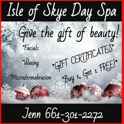 Give the gift of Pampering!
Gift certificates make great gifts!