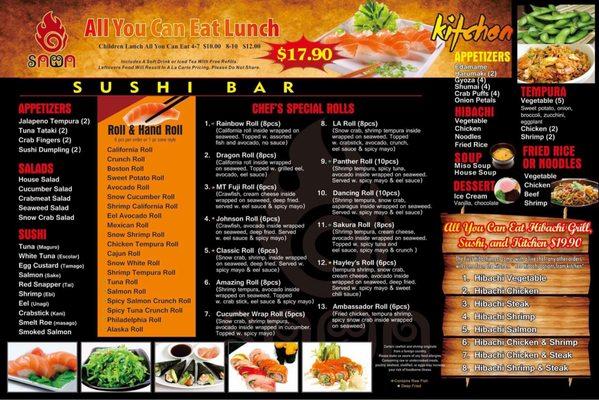 All You Can Eat Sushi Menu