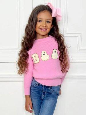 Get Ready for Spooky Season with the Adorable Pink "Boo" Ghost Halloween Sweater!