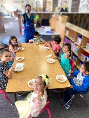 Students enjoy a nutritious breakfast everyday, served from 8 to 9 AM at school.