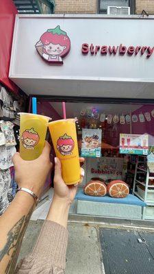 Passion fruit lemonade and mango milk tea