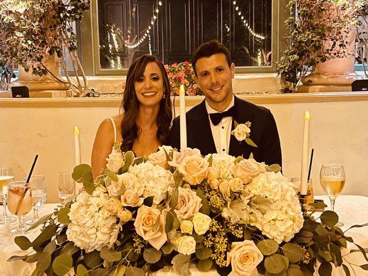 Sweetheart table with the bride and groom