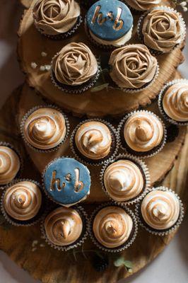 Signature s'mores and espresso cupcakes with custom fondant topper.