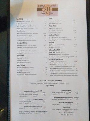 Wine and beer list