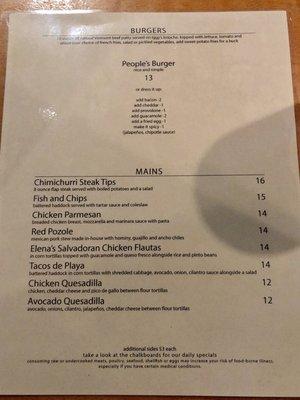 Dinner Menu