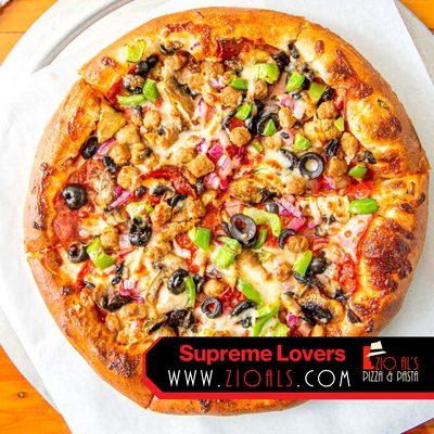 Supreme Lovers
  Pepperoni, Ham, beef, Onions, Green Peppers, Mushrooms, Black Olives, and Mozzarella
  zio als