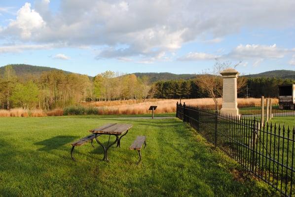 A picnic bench by the family cemetery