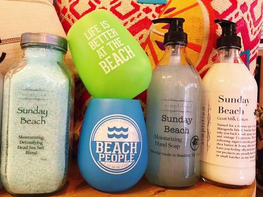 Texas-made goats milk lotion and spa products. Plus, fun silicon glasses for beach and pool fun.