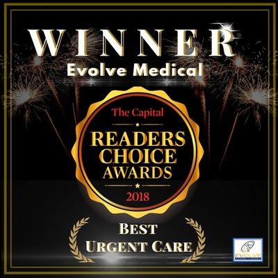 Evolve Medical is the Capital Readers Choice Winner for 2018: Best Urgent Care or Walk In Clinic in Anne Arundel County.