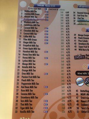 Milk Tea menu, May 2022