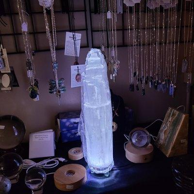 Selenite Skyscraper on lighted base