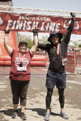 Client and trainer finishing the rugged maniac obstacle race-- such a fun day! Winning is so much better together!