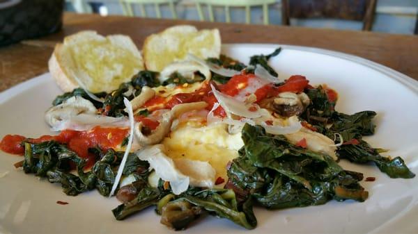 The Polenta Plate. Creamy polenta, braised rainbow chard, passeta, and pickled hen 'o the woods.