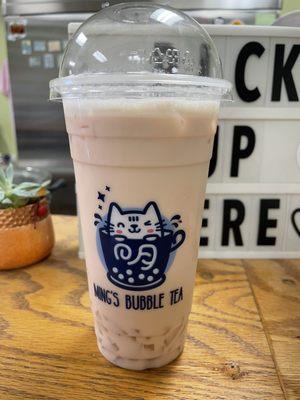 Sakura rose milk tea with lychee jelly