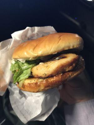 Grilled chicken sandwich. $5.05 after tax. Food on the run!