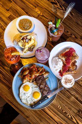 Weekend Brunch. Savory and sweet options and a loaded Bloody Mary!