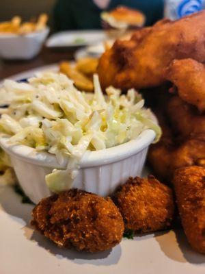 Coleslaw and hush puppies