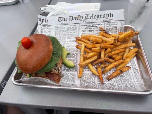 Grilled chicken sandwich with fries